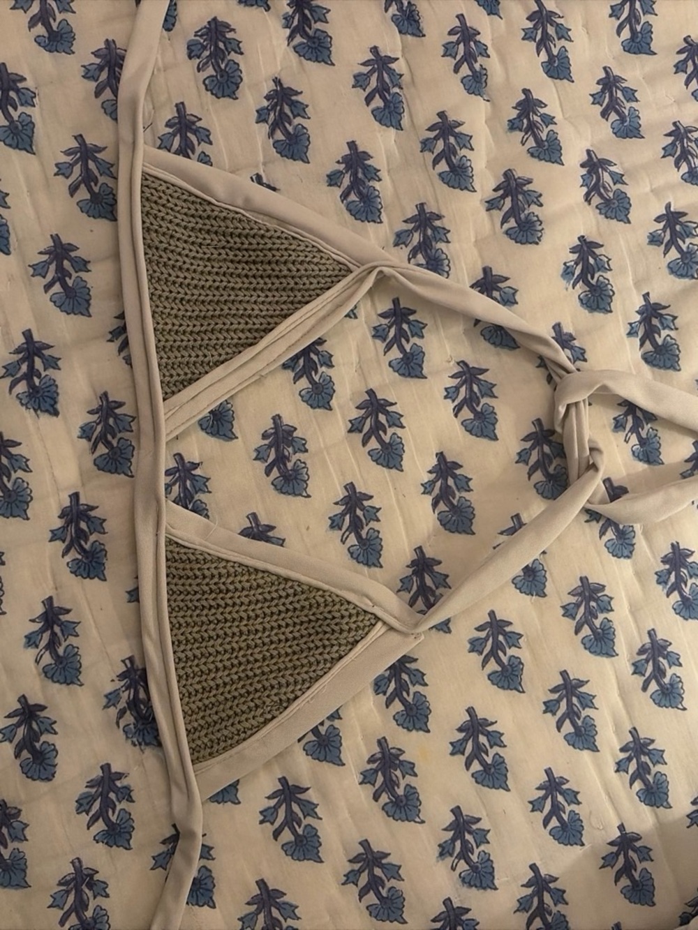 handmade Cream and Olive Crochet Triangle Bralette bikini top - Unbranded
